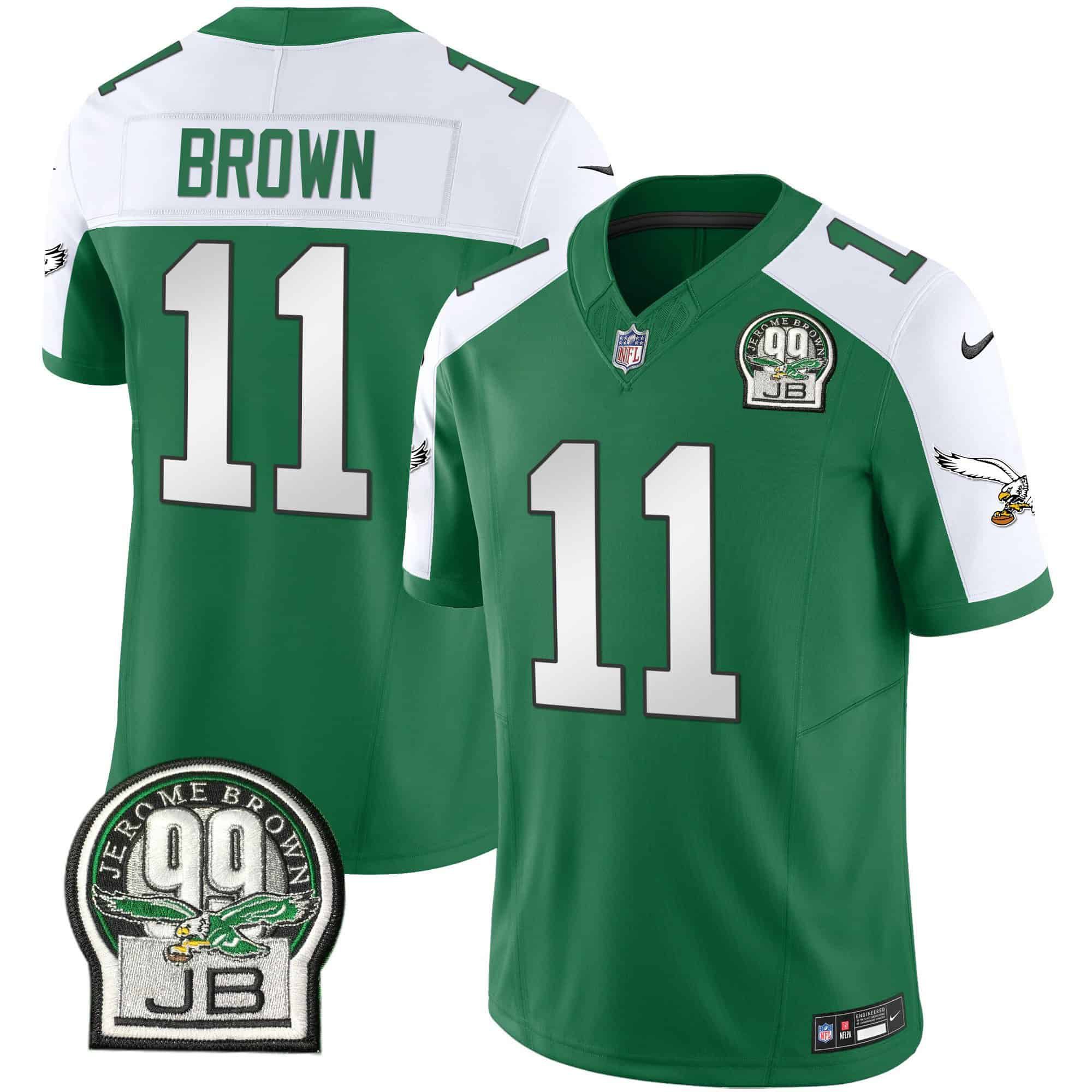 Men Philadelphia Eagles 11 Brown Green 2024 Nike Jerome Brown Patch Alternate Limited NFL Jersey